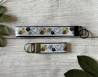 Honey Bee Wristlet Keychain: Ribbon Key Fob