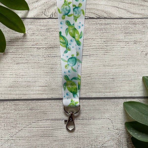 Sea Turtle Lanyard, Ocean Badge Holder, ID Holder, Comfortable, Lightweight, Pin Trading, Gift Under 10