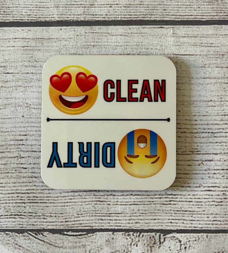 Aimant lavable au lave-vaisselle, amusant, élégant, tendance, comique, signe propre/sale, aimant rabattable, cadeau de moins de 10 ans, article ménager, décoration de cuisine Face Emojis