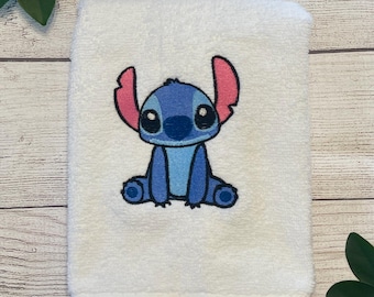 Cute Blue Alien Embroidered Hand Towel, Face Towel, Bathroom Decor, Gift Under 30