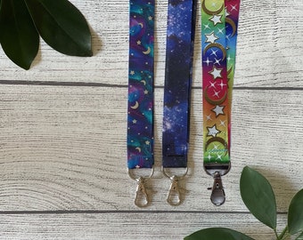 Space Lanyard: Galaxy, Stars, and Moon Badge Holder