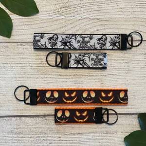 Skeleton Key Wristlet, Keychain, Key Fob, Jack, Sally, Halloween, Jack O Lantern, Gift Under 10, Gift for Her, Gift for Him