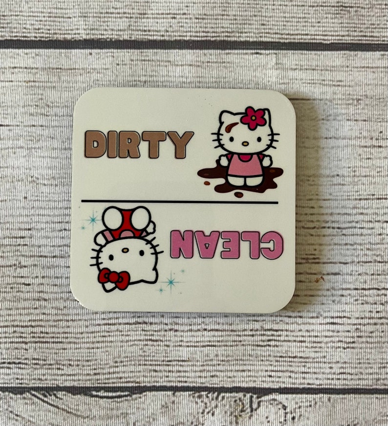 Aimant lavable au lave-vaisselle, amusant, élégant, tendance, comique, signe propre/sale, aimant rabattable, cadeau de moins de 10 ans, article ménager, décoration de cuisine Hello Kitty