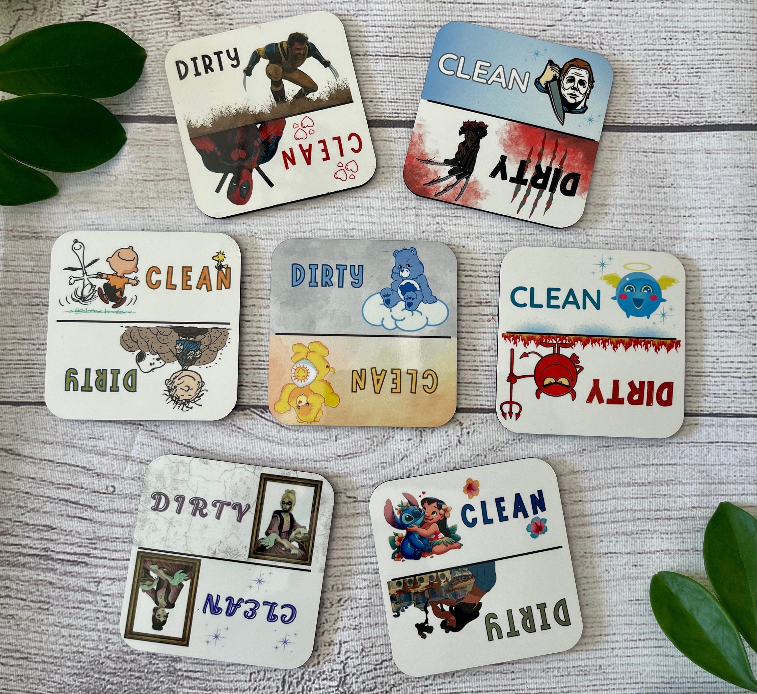 Dishwasher Clean/Dirty Magnet Sign - Black & White Kitchen Helper With Strong Magnet & Adhesive Stickers