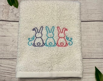 Embroidered Easter Bunny Hand Towel: Colorful Holiday Decor