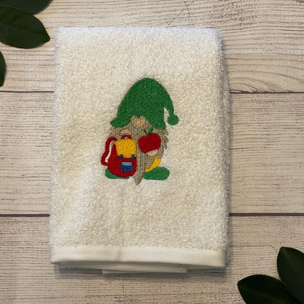 School Gnome Embroidered Hand Towel, Gift For Teacher, Back to School, Cute Gnome, Bathroom Decor, Kitchen Decor, Gift Under 30