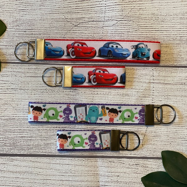 Cute Monsters Wristlet, Red Race Car Keychain, Funny Tow Truck, Key Fob, Mini Keychain, Gift for Kids, Gifts Under 10