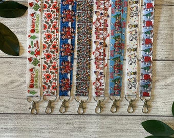 Christmas Character Holiday Lanyard, Famous Mouse, Famous Dog, Santa, Elves, Badge Holder, Lightweight, Pin Trading