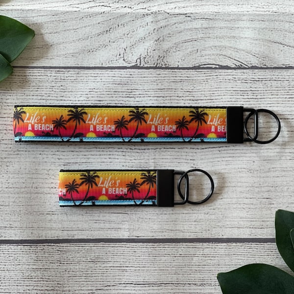 Beach Wristlet, Sunset Keychain, Palm Tree Key Fob, Beach Bunny, Surfer, Sun Play, Beach Lover, Gift Under 10