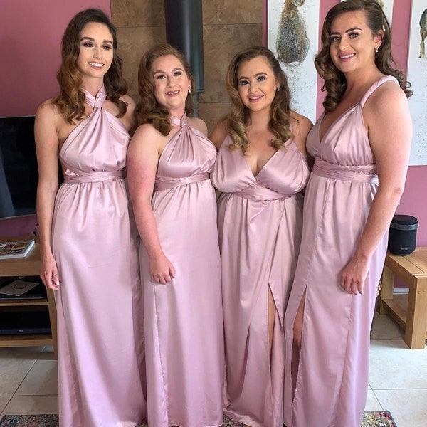 Bridesmaid Dress, Bridesmaid Dresses, Satin Bridesmaid Dress Blush Pink Dress Long Wrap Maternity Dress Multiway Infinity Dress Convertible