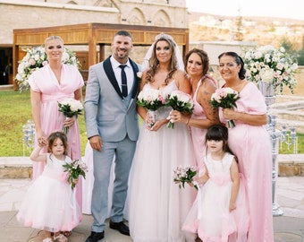 Pink Bridesmaid Dress, Satin Bridesmaid Dresses, Multiway Dress Infinity Dress Convertible Bridesmaid Dress Silk Wrap Long Maternity Dress