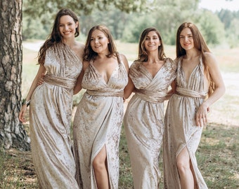 Marmeren fluwelen jurk, geplet fluwelen jurk Infinity-jurk Multiway-jurken Maxi-jurk gouden bruidsmeisjesjurk champagne winterjurk wikkeljurk