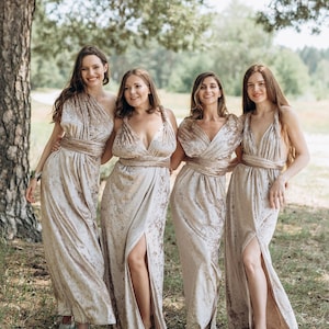 Marble Velvet Dress, Crushed Velvet Dress Infinity Dress Multiway Dresses Maxi Dress Gold Bridesmaid Dress Champagne Winter Dress Wrap Dress image 1