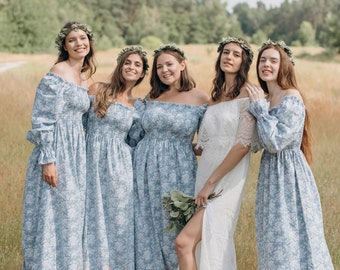 Vintage Dress, Summer Dress, Cottagecore Dress, Bridesmaid Dress, Bridesmaid Dresses, Cotton Shirred Beach Maxi Dress Boho Dress