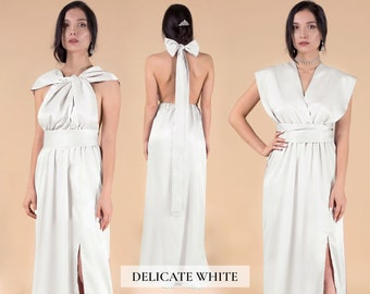 White Dress, Silk Dress, Satin Dress, Prom Dress, Evening Dress, Convertible Wrap Transfomer Dress Multiway Infinity Dress Bridesmaid Dress