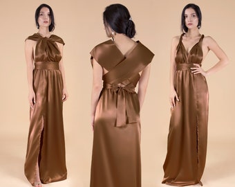 Bridesmaid Dress, Satin Bridesmaid Dresses, Copper Brown Rust Bronze Bridesmaid Dress Long Multiway Infinity Dress Wrap Convertible Dress