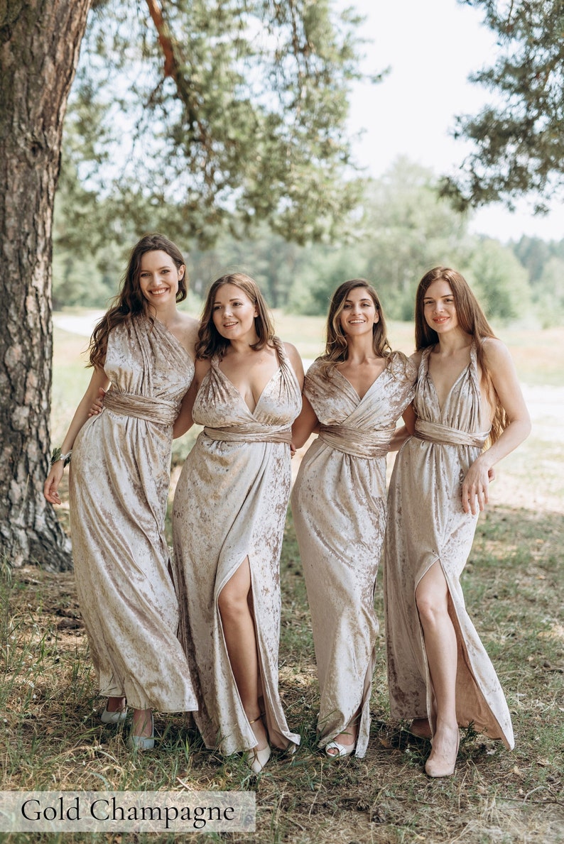 Marble Velvet Dress, Crushed Velvet Dress Infinity Dress Multiway Dresses Maxi Dress Gold Bridesmaid Dress Champagne Winter Dress Wrap Dress image 1