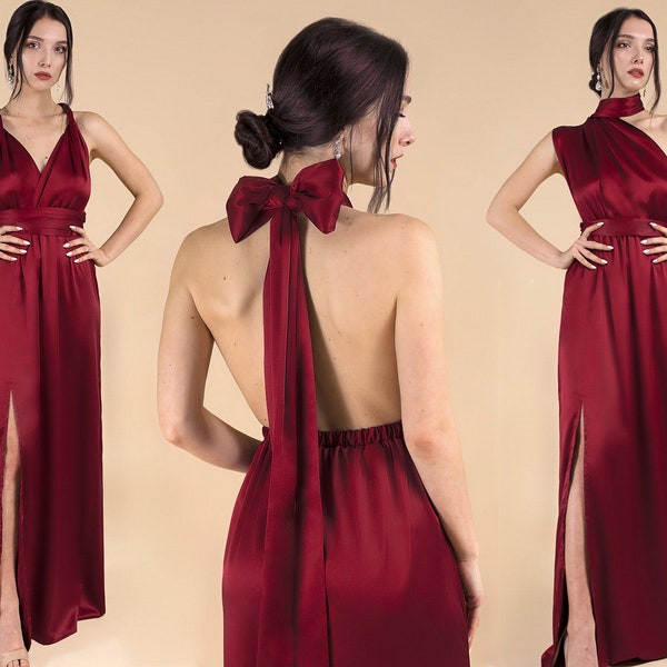 Bridesmaid Dress, Bridesmaid Dresses, Prom Dress, Graduation Dress, Evening Dress, Silk Infinity Dress, Satin Multiway Dress Burgundy Red