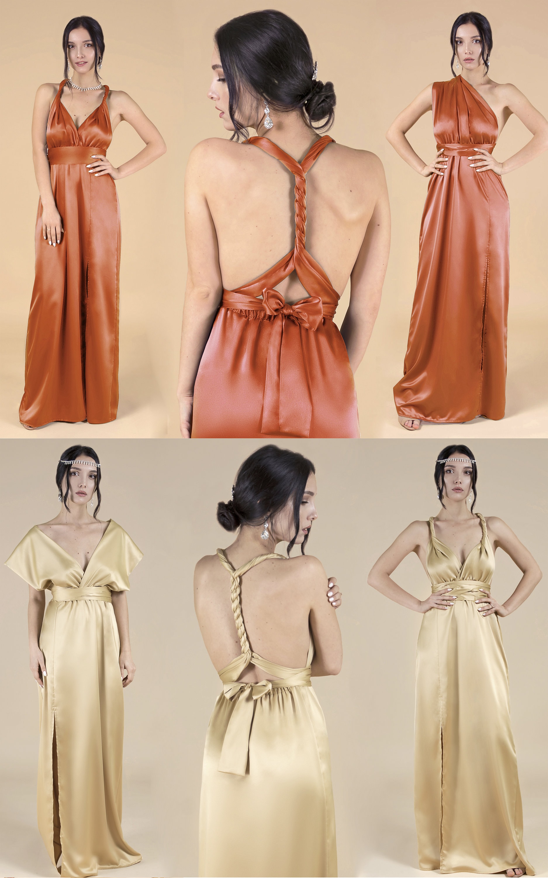 Convertiable Soft Satin A-line Long Wedding Bridesmaid Dresses Online