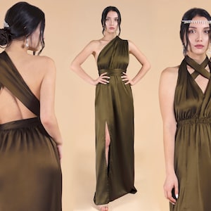 Olivgrün Brautjungfer Kleid, Brautjungfernkleider, Seide Infinity Kleid, Satin Multiway Kleid, Abschlussball Kleid, Abschlusskleid, Abendkleid