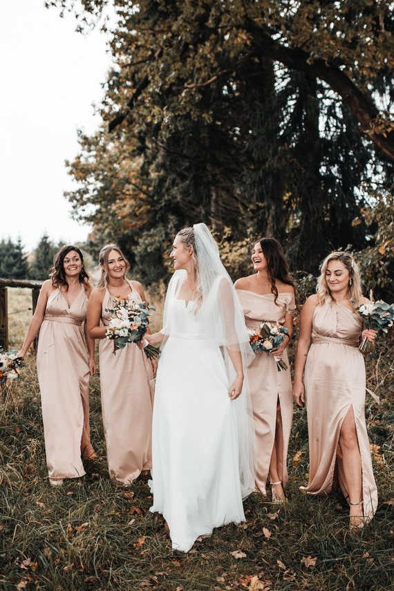 Buy Bridesmaid Dress, Bridesmaid Dresses, Satin Gold Silk Bridesmaid Dress  Champaign Nude Beige Fall Dress Long Multiway Infinity Wrap Dress Online in  India - Etsy