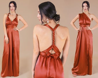 Burnt Orange Bridesmaid Dress, Satin Bridesmaid Dresses Rust Fall Pumpkin Silk Bridesmaid Dress Long Multiway Infinity Dress Wrap Dress Prom