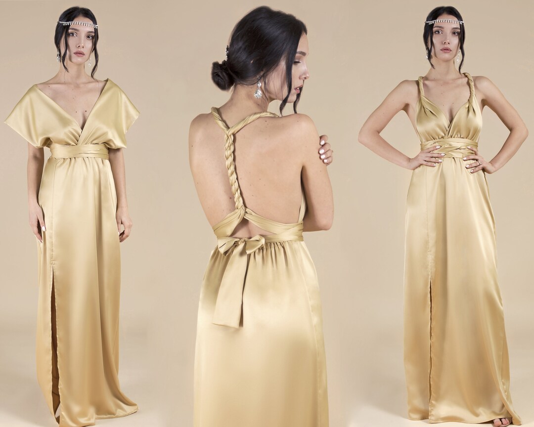 Gold Bridesmaid Dress, Champagne Bridesmaid Dresses, Silk Infinity