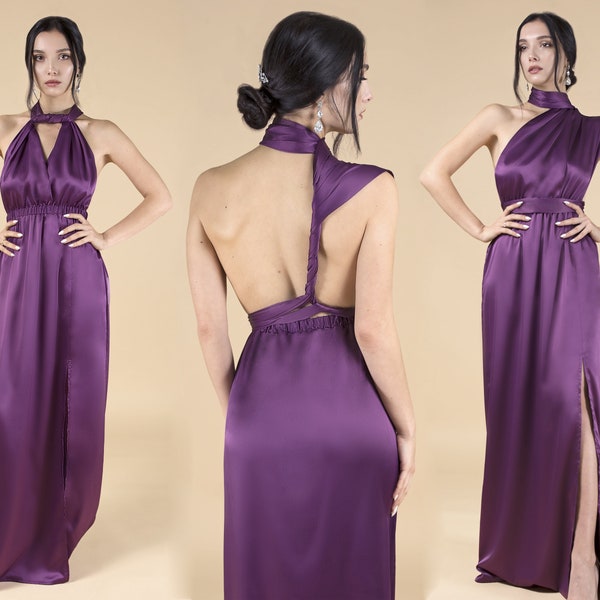 Satin Bridesmaid Dress, Bridesmaid Dresses, Silk Bridesmaid Dress Prom Dress Purple Long Silk Multiway Infinity Dress Wrap Convertible Dress