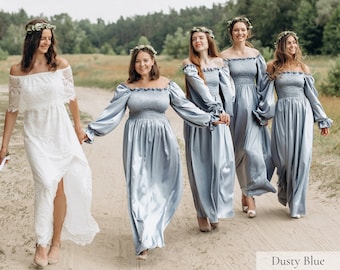redneck bridesmaid dresses Dress, Bridesmaid Dresses, Maxi Silk Dress, Summer Dress, Vintage Dress Cottagecore Dress Boho Shirred Beach Dress ClodeEU Women's V Neck until you get an email that it's ready Style:Jilbab + Full Niqab