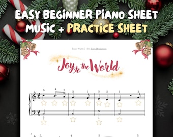 Easy Beginner Piano PRACTICE SHEET + AUDIO Piano Sheet Music 'Joy to the World' for Kids | Christmas Carols Christmas Songs Christmas Music