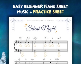 Easy Beginner Piano PRACTICE SHEET + Sheet Music 'Silent Night' for Kids | Christmas Carols | Christmas Songs