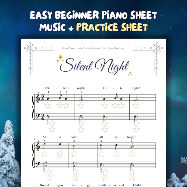 Easy Beginner Piano PRACTICE SHEET + Sheet Music 'Silent Night' for Kids | Christmas Carols | Christmas Songs