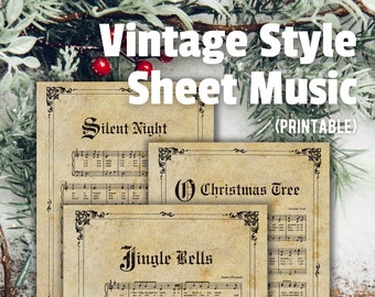 VINTAGE/RUSTIC/COTTAGECORE Christmas Carol Sheet Music Printable Piano Music for Decoration | Jingle Bells | Silent Night | O Christmas Tree