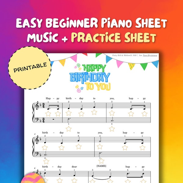 Easy Beginner Piano PRACTICE SHEET + Sheet Music 'Happy Birthday To You' for Kids | Birthday | Piano Songs | Piano Sheet Music | Easy Piano