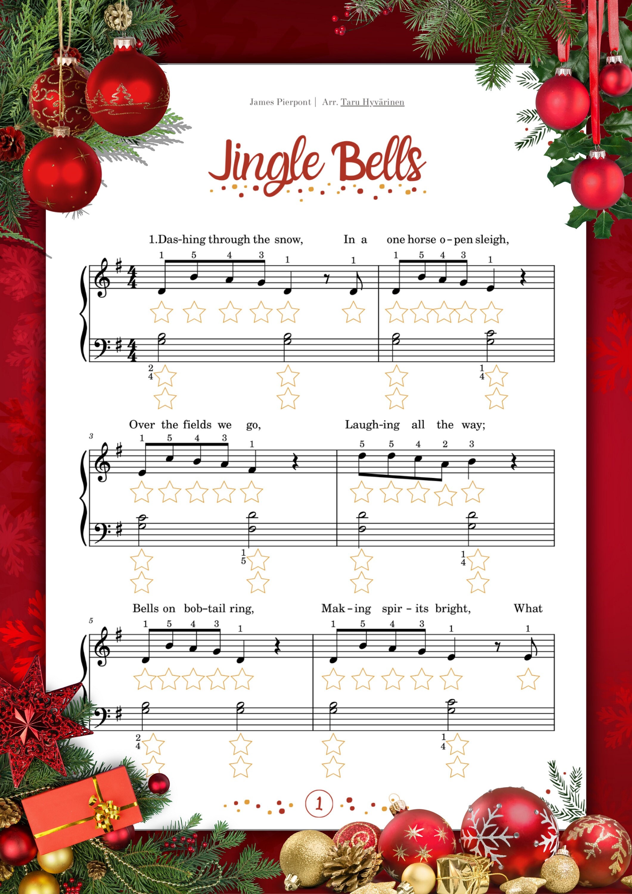 Easy Beginner Piano PRACTICE SHEET AUDIO Sheet Music 'jingle Bells' for