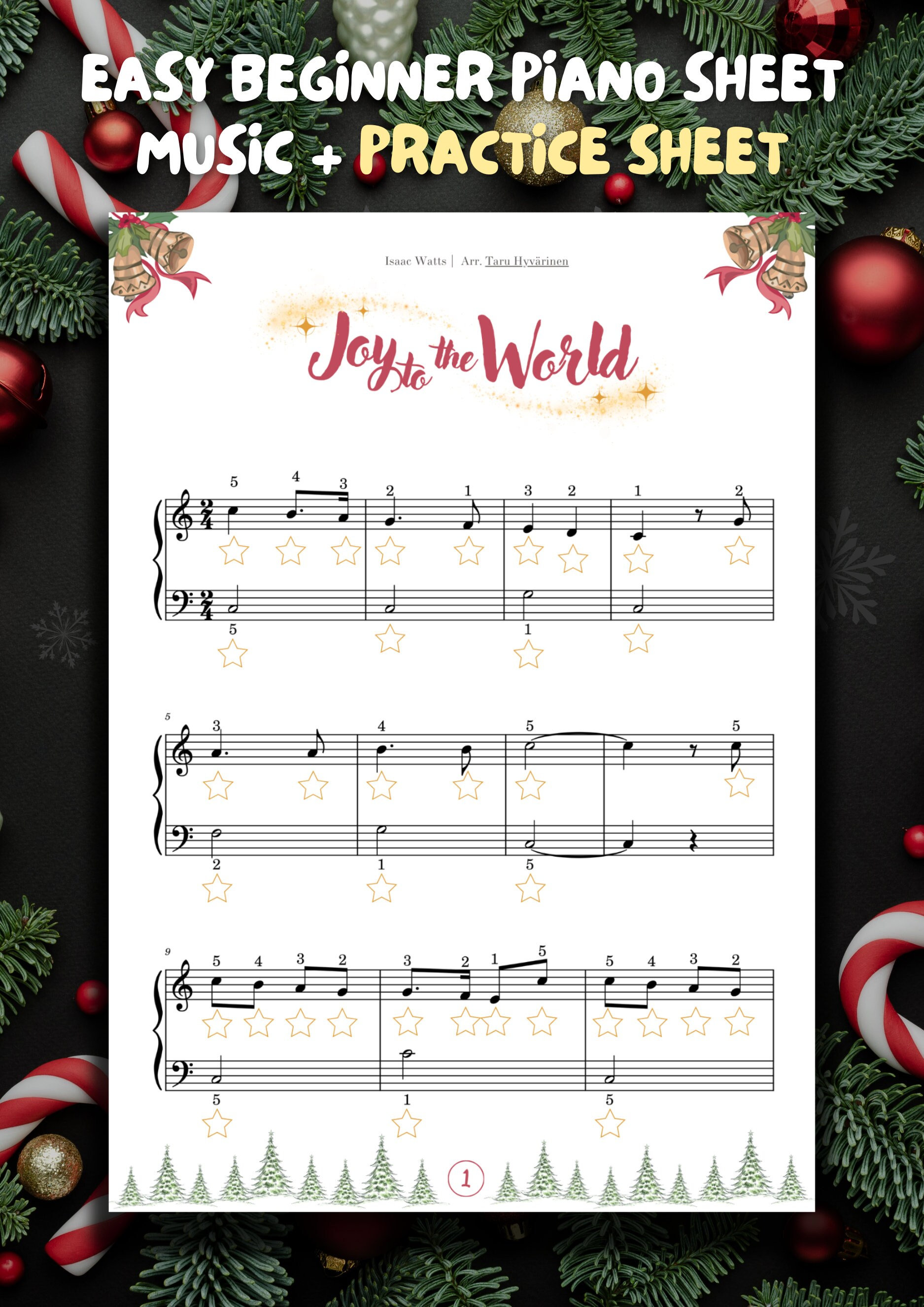 Easy Beginner Piano PRACTICE SHEET + AUDIO Piano Sheet Music 'joy to ...