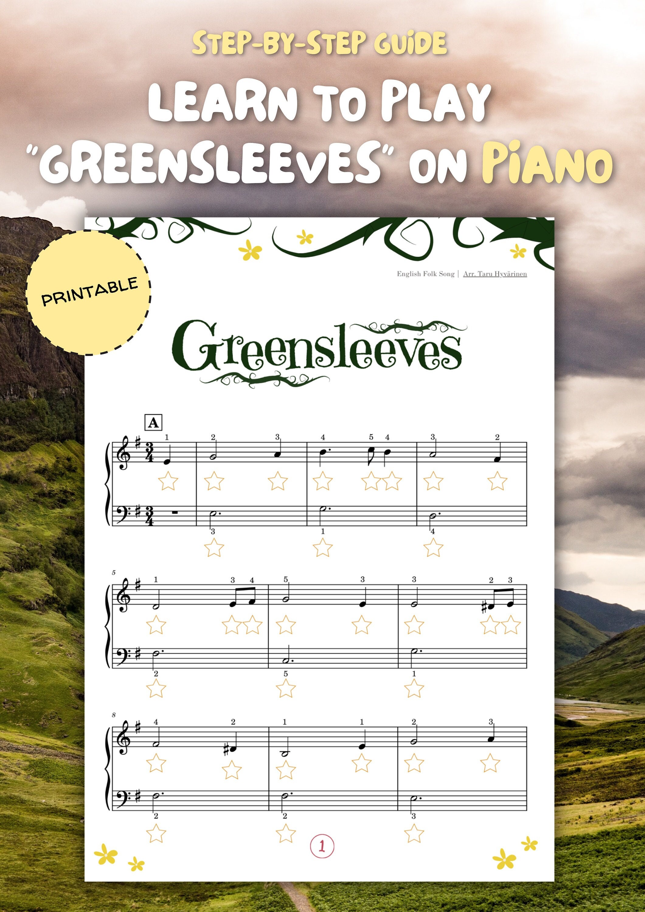 Greensleeves Easy Piano Sheet Music: Beginner Lesson (PDF + Audio)