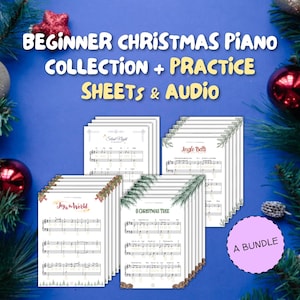 Easy Beginner Christmas Carol Piano Sheet Music Collection - Practice Sheets & Audio - Silent Night, Jingle Bells, and More