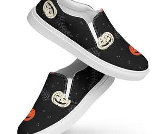 Jack-O-Lantern Shoes for Women | slip-on canvas shoes, pumpkin, moon, gift for her, Halloween, horror gifts