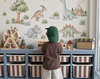 Dinosaur Wall Decals, Watercolor Dino Nursery Decor, Pastel Dinosaur Wall Stickers, Kids Room Wall Art, Baby Boy Nursery Decor