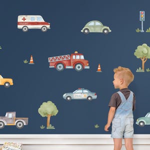 Vehicles Wall Decals: Watercolor Cars, Trucks, Traffic Lights