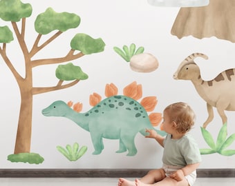 Dinosaurier-Wandtattoo, Aquarell Dinosaurier-Kinderzimmer-Wand-Aufkleber, Aquarell Dinosaurier-Aufkleber-Set, Dino-Wandtattoo,