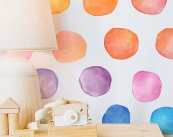 Watercolor Rainbow Dots Wall Decal, Watercolor Polka Dots Wall Decal, Kids Room Decor, Gift for Kids