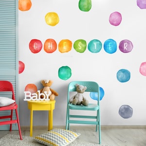 Watercolor Personalized Rainbow Dots Wall Decal, Watercolor Polka Dots Wall Decal, Kids Room Decor, Gift for Kids