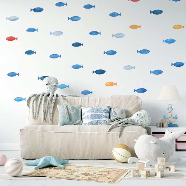 School of Fish Wall Sticker, Fish Wall Decal for Nursery, Kids Undersea Wall Decal, Sea Animals Wall Sticker