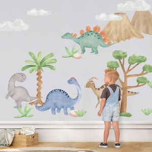 Calcomanías de pared de dinosaurios, calcomanías de pared de dinosaurios de acuarela para guardería, juego de calcomanías de dinosaurios de acuarela, calcomanía de pared de dinosaurios, decoración de guardería de dinosaurios
