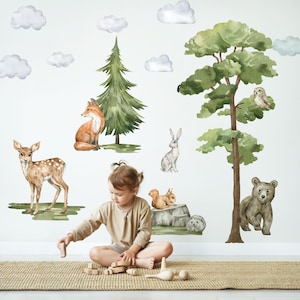 Forest Animals Wall Decal for Kids Room and Nursery, Nursery Woodland Forest Trees Wall Decal, Woodland & Forest Nursery Wall Stickers