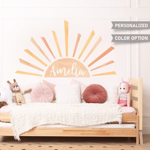 Personalized Half Sun Wall Decal, Rising Sun Wall Sticker, Nursery Watercolor Sun Wall Decals, Boho Decor