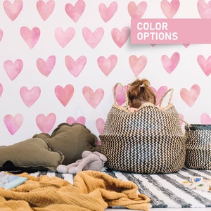 Watercolor Hearts Wall Decal, Heart Wall Stickers, Kids Room Decor, Gift for Kids