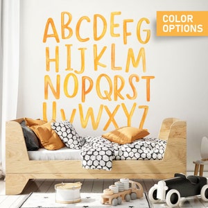 Letras mayúsculas de acuarela, calcomanía del alfabeto de acuarela, decoración de la habitación de los niños, pared para niños, regalo para niños